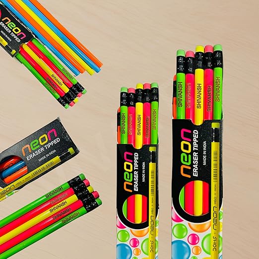 Personalized Doms Neon Rubber Tipped HB/2 Graphite Pencils Box Pack | Pack Of 10 Pencils