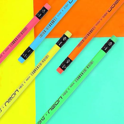 Doms Neon Rubber Tipped HB/2 Graphite Pencils Box Pack | Non-Toxic | Free Sharpner Inside The Box | Easy & Smooth Sharpening | Pack Of 50 Pencils