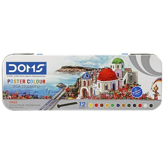 Doms 14 Shades Poster Colours | Rich & Vibrant Colors | Free Agigator & Brush Inside For Uniform Mixing | Non-Toxic & Safe For Childrens | Pack of 1