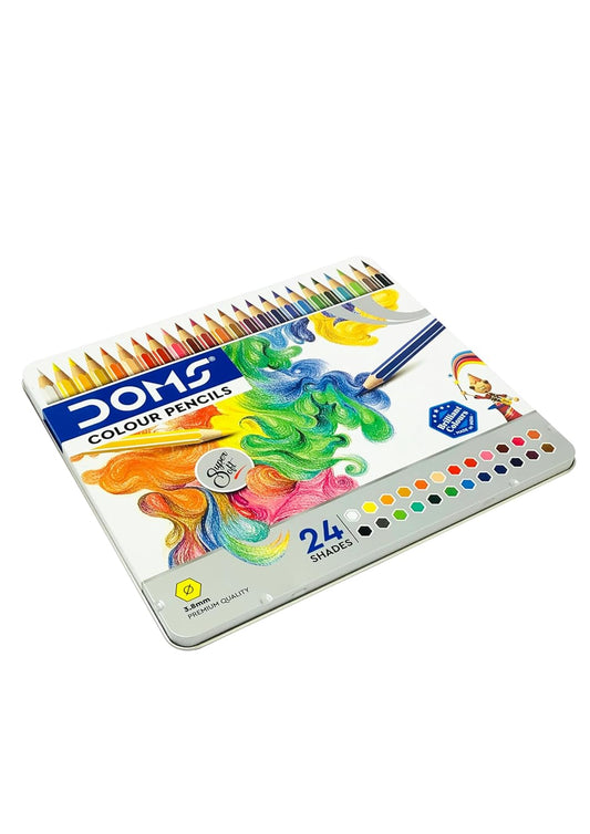 DOMS 24 Shades Super Soft Color Pencils Flat Tin Box |Smooth Color  Different Art Strokes |Non-Toxic&Safe For Childrens | Pack Of 1 | Multicolor