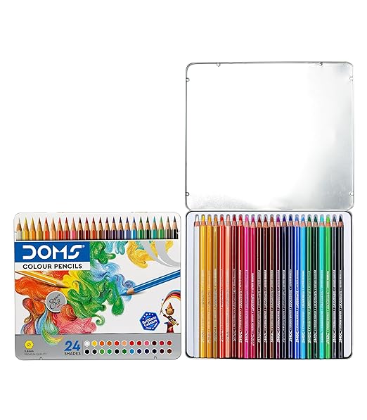 DOMS 24 Shades Super Soft Color Pencils Flat Tin Box |Smooth Color  Different Art Strokes |Non-Toxic&Safe For Childrens | Pack Of 1 | Multicolor