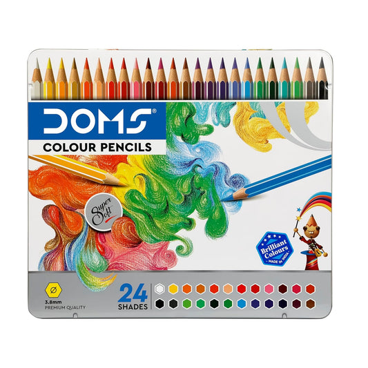 DOMS 24 Shades Super Soft Color Pencils Flat Tin Box |Smooth Color  Different Art Strokes |Non-Toxic&Safe For Childrens | Pack Of 1 | Multicolor