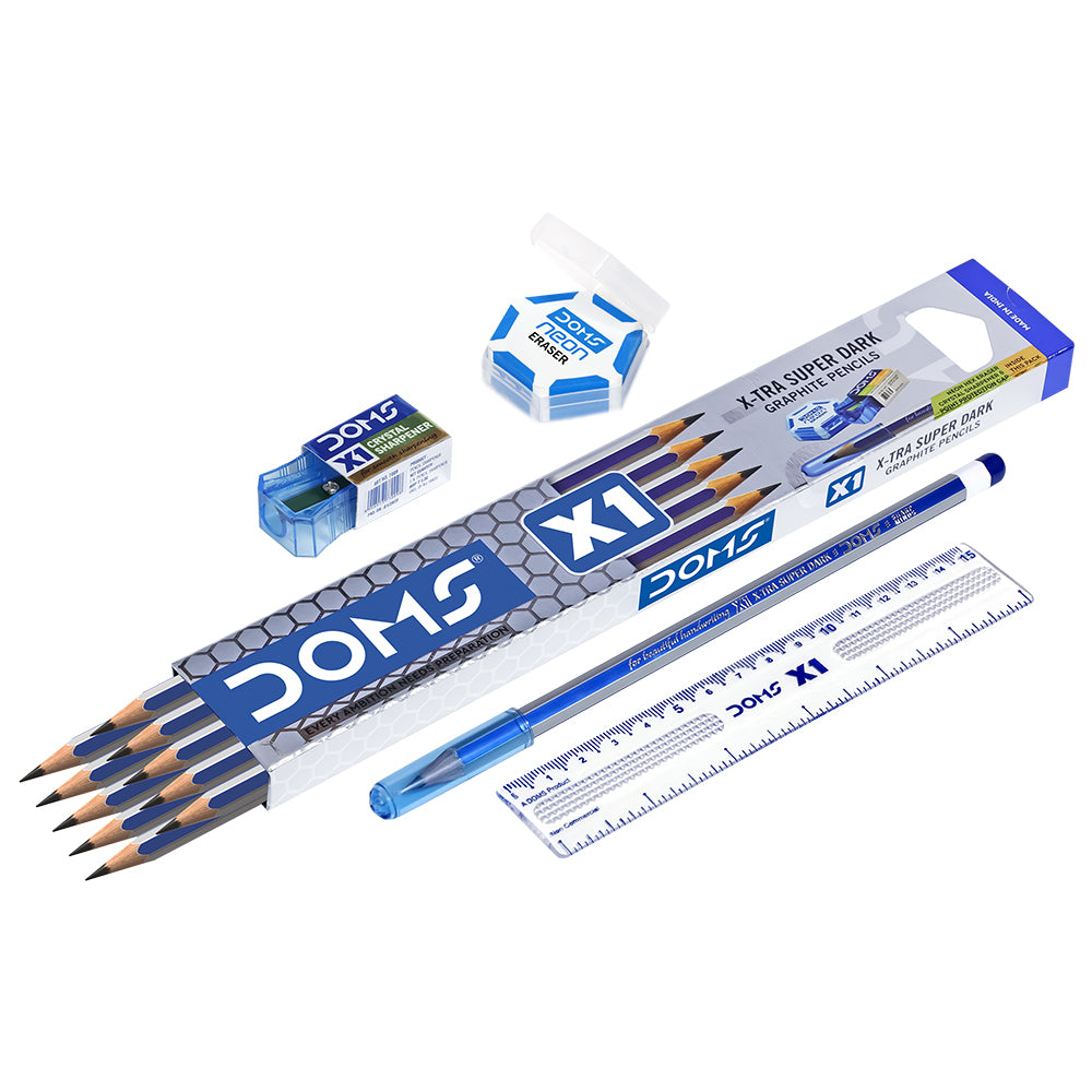 DOMS X1 with Eraser and scale -5 box | (Pack Of 50 Pencils)