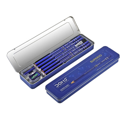 PERSONALIZED DOMS Superio Super Dark With Tin Box Pencil  (Set of 10, Blue)