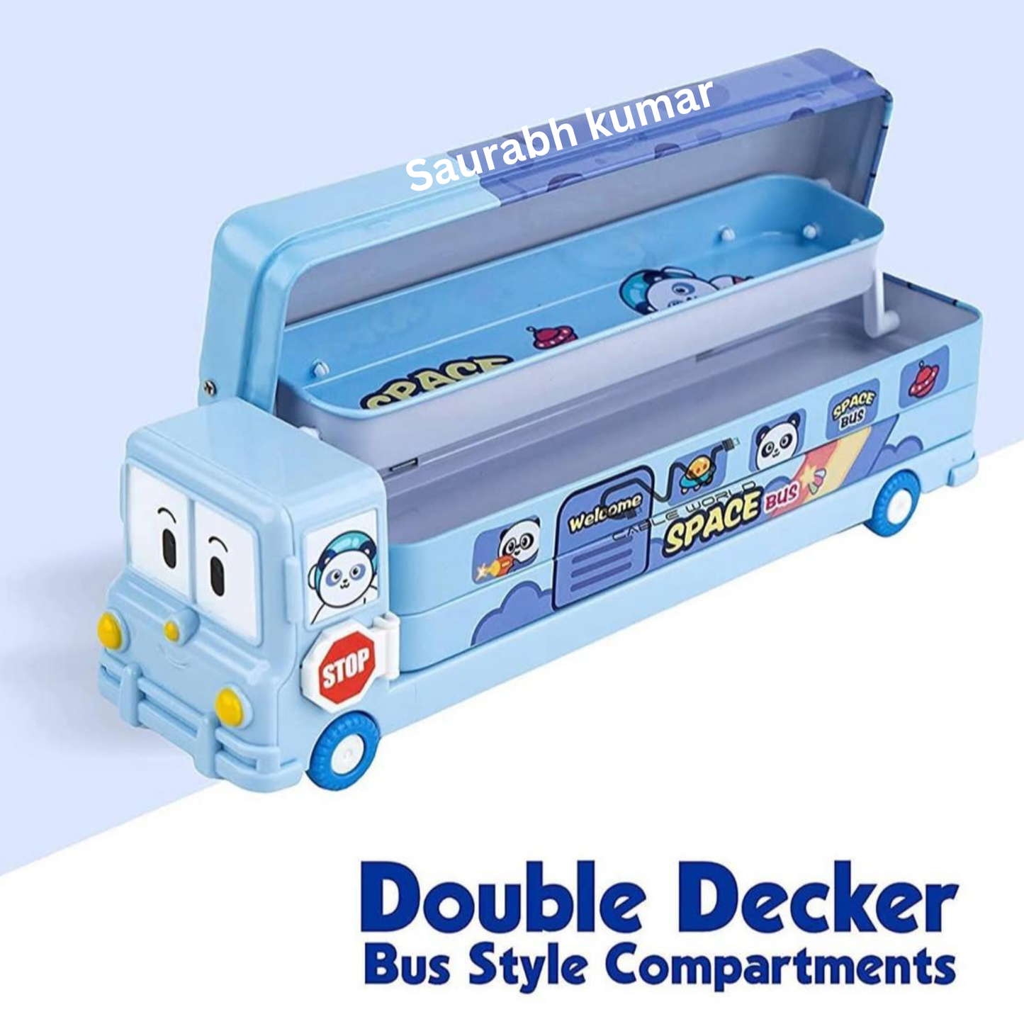 PERSONALIZED Metal Bus Pencil Box for Kids Magic Bus with Built-in Sharpener