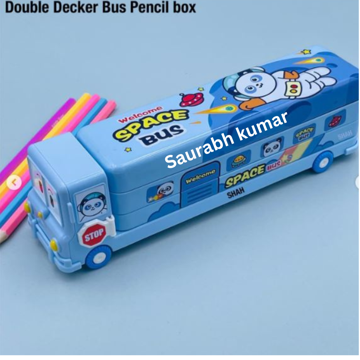 PERSONALIZED Metal Bus Pencil Box for Kids Magic Bus with Built-in Sharpener