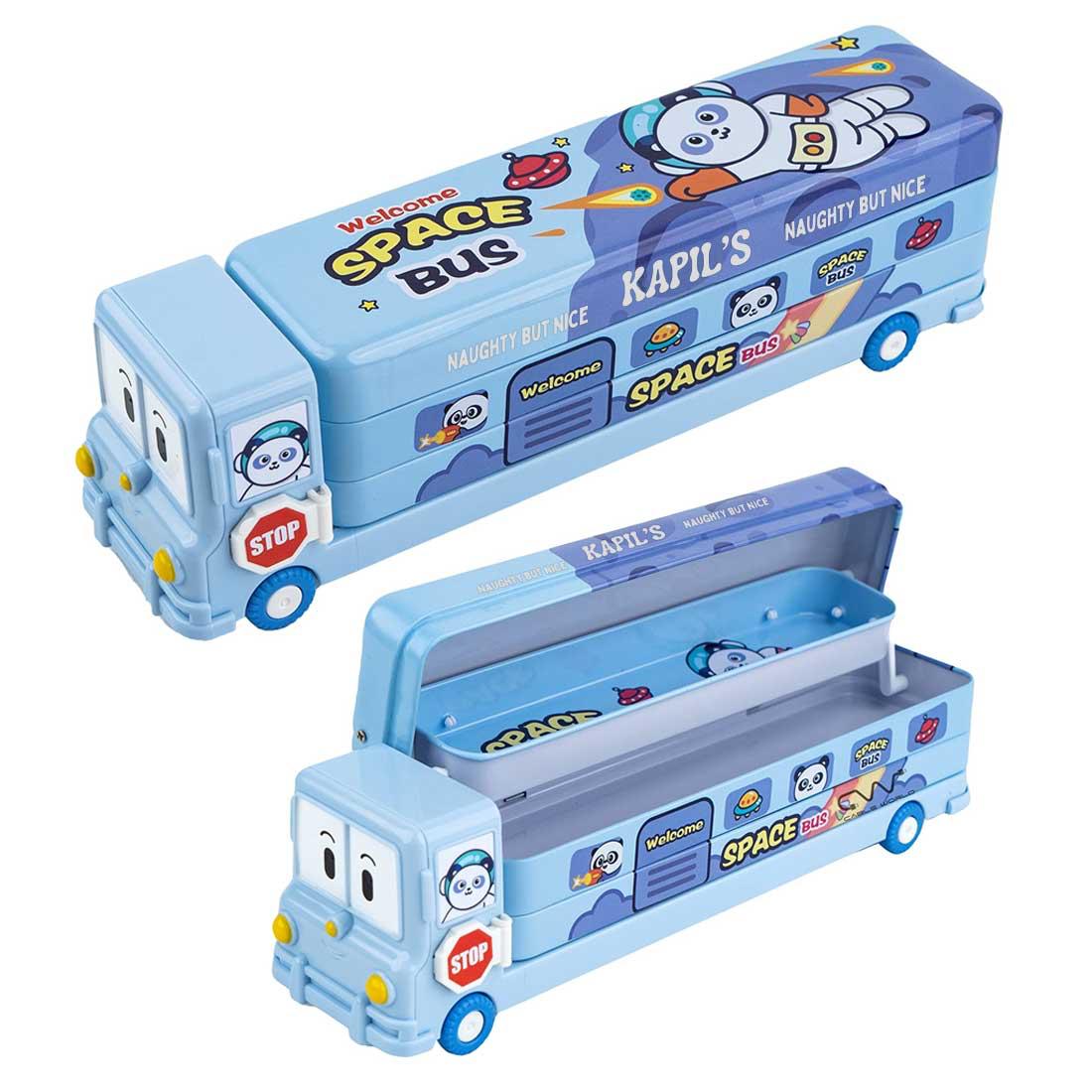 PERSONALIZED Metal Bus Pencil Box for Kids Magic Bus with Built-in Sharpener