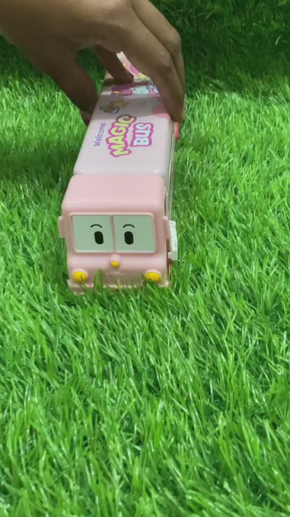 PERSONALIZED Metal Bus Pencil Box Name + Doms Y1 with Name + 1 Round Shape Eraser